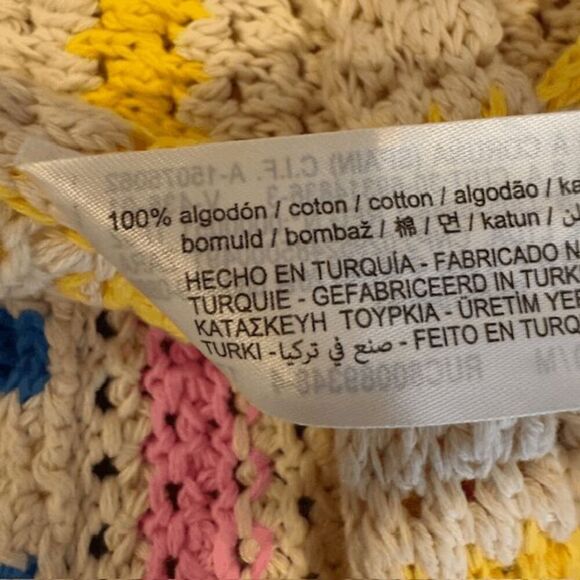 ZARA Crocheted Cotton Halter Crop Top Tank Pastel Blue Pink Yellow Size Medium - Picture 5 of 9